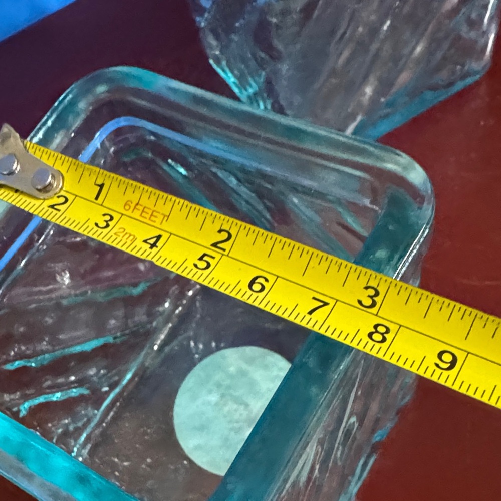 Pair of Vintage Aqua Ribbed Glass Votive Holder, Block Design - Picture 7 of 9